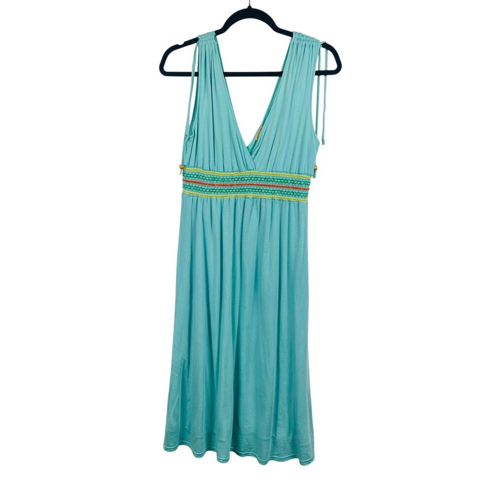 Ella Moss Dress Womens Medium Blue Green Smocked Waist Sleeveless Boho Beach